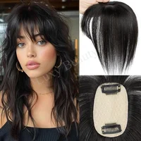 Cheveux humains bruns Topper avec frange femmes 5x9 cm naturel noir reflets peau Blonde cuir chevelu pince en Topper cheveux pièces cheveux humains 2