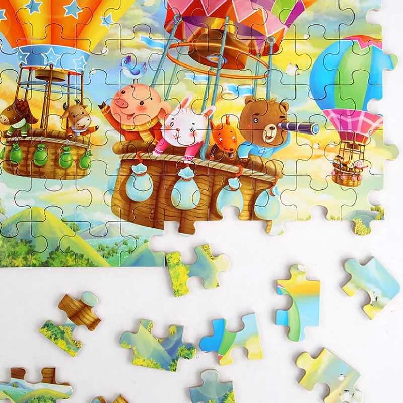 60-Piece Cartoon Puzzle Set with Metal Box - Early Education Animal & Vehicle Theme for Parent-Child Interaction