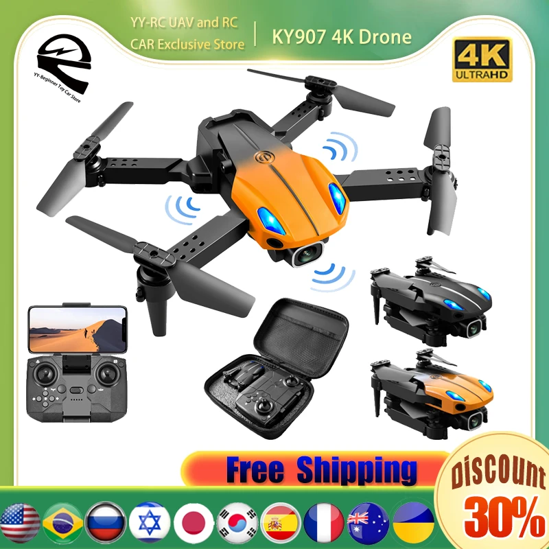 Drone KY907 4K Professional HD Dual Camera Obstacle Avoidance Quadcopter Organe Helicopter Plane Toys Aerial Photography Gift remote quadcopter