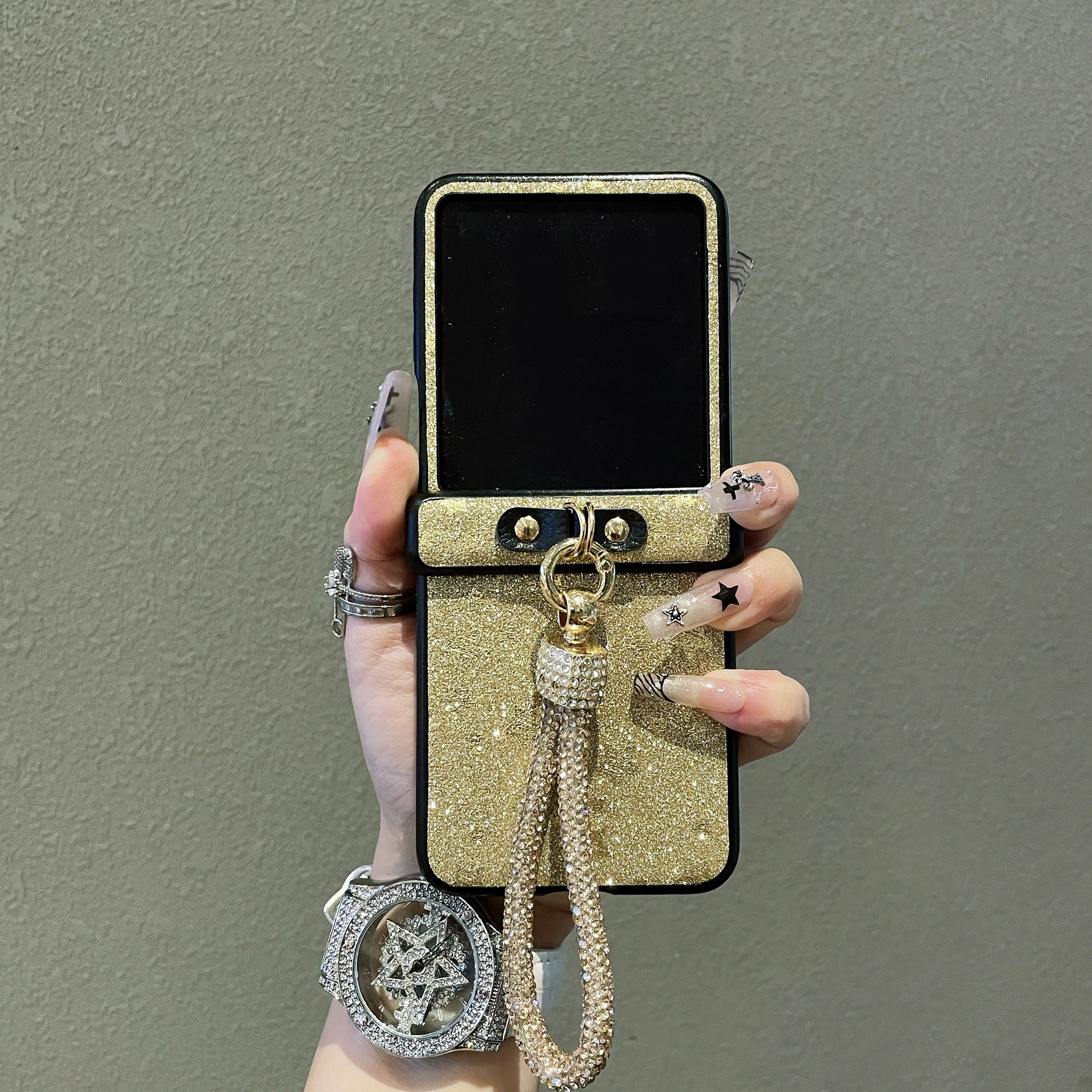 Luxury Glitter Stars Phone Case with Diamond-Plated Strap and Matte Finish