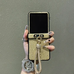 Luxury Glitter Stars Phone Case with Diamond - Plated Strap and Matte Finish for Motorola Razr Ultra 2026 (Golden)