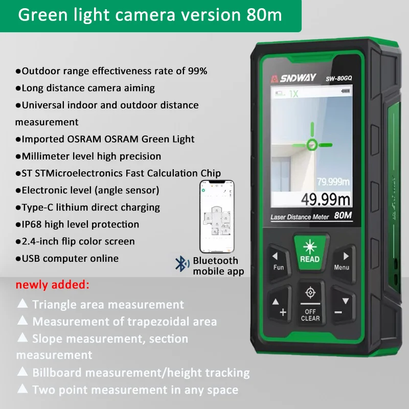 Télémètre Laser Professionnel – Sans Marque – Mesure Jusqu’à 80 M – Volume Et Surface – Neuf