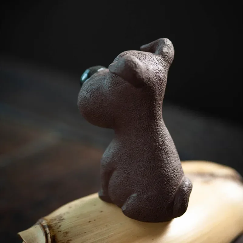Tea Pet Ornaments Yixing Handmade Purple Clay Lucky Dog Statue Sculpture Tea Figurine Desktop Crafts Home Set Decoration