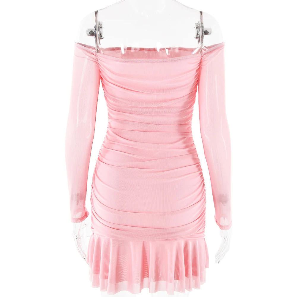 Elegant One Shoulder Double Layer High Elasticity Tight Dress For Women Bodycon Fall Female Party Evening Dress