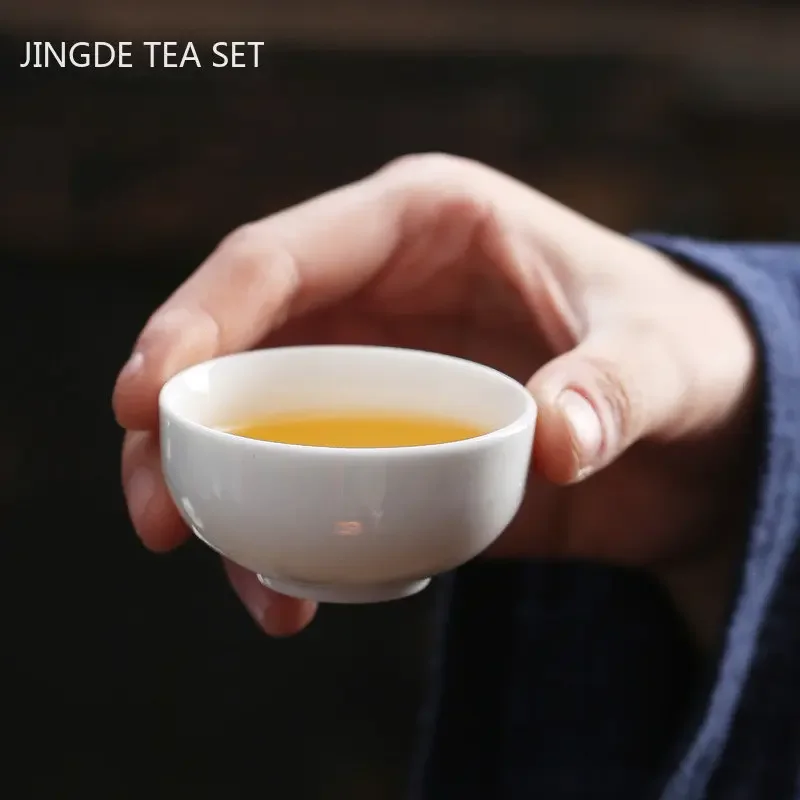 6pcs Chinese Ceramic Tea Cup Set Handmade White Porcelain Tea Bowl Portable Meditation Teacup Tradition Tea Set Master Cups