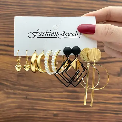 Fashion Geometric Hoop Earrings Set for Women Vintage Bohemian Pearl Gold Color Round Earring Punk Daily Wear Jewelry Gifts 2025 - Image 11
