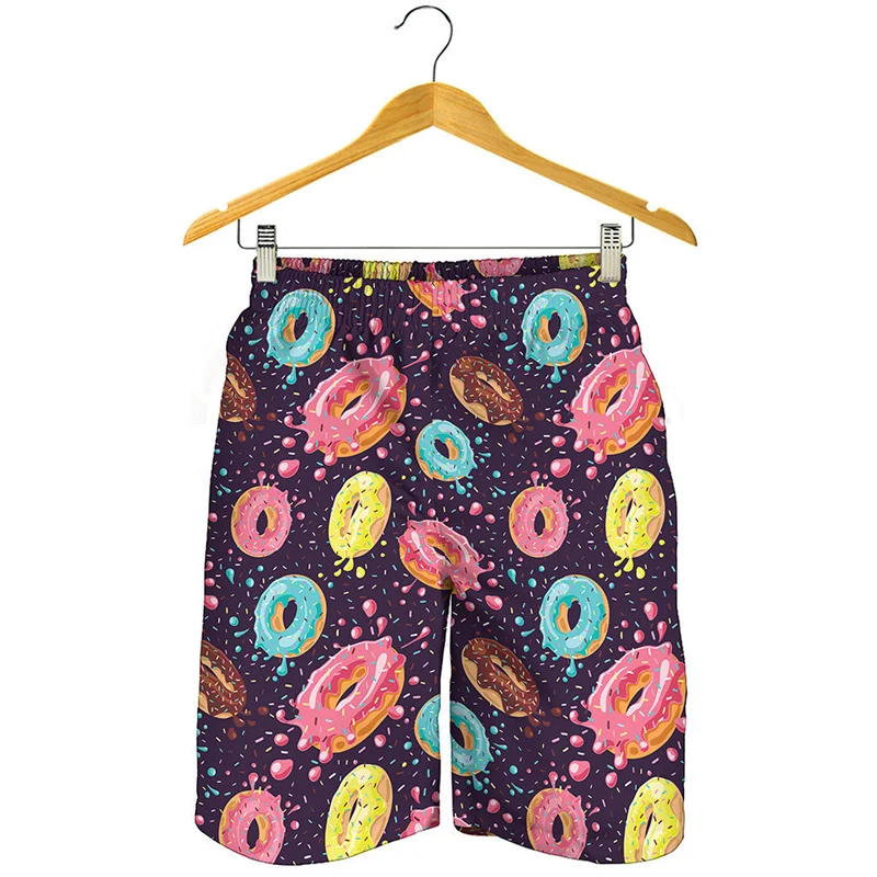 Cute Donut Pattern Beach Shorts For Men 3D Printed Food Short Pants Streetwear Surf Board Shorts Summer Holiday Swimming Trunks 3