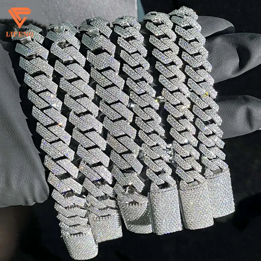 

Custom 925 Sterling Silver White Chain 15-20mm Full Iced Out Vvs Diamond Moissanite Cuban Link Chain Hip Hop Cuban Necklace