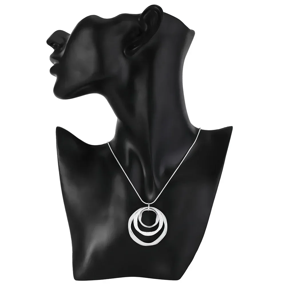 Solid 925 Sterling Silver Necklace pendant necklace silver necklace for Women Bohemia three circle pendant luxury Wedding Jewelry party gift