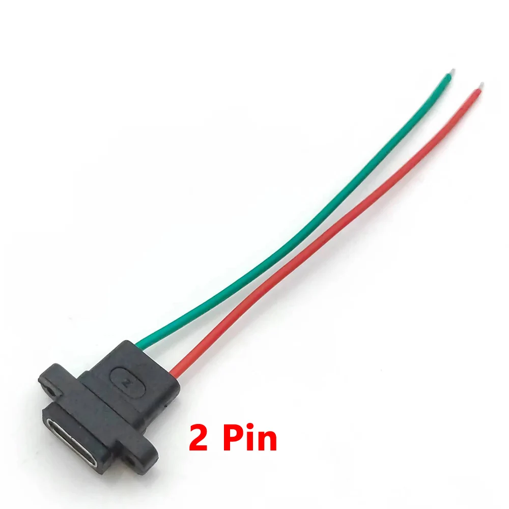 Type C Connector USB Plug Socket Connector 20pcs USB 3.1 Connector Type-C 2P 4Pin Welding Wire Female Waterproof Female Socket Rubber Ring High Current Fast Charging port