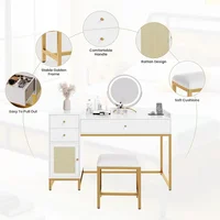 Office Furniture Desk Sets, Computer Desk And Chair Set, White And Gold Desk With 3 Drawers And Rattan Cabinet,Home Office 2
