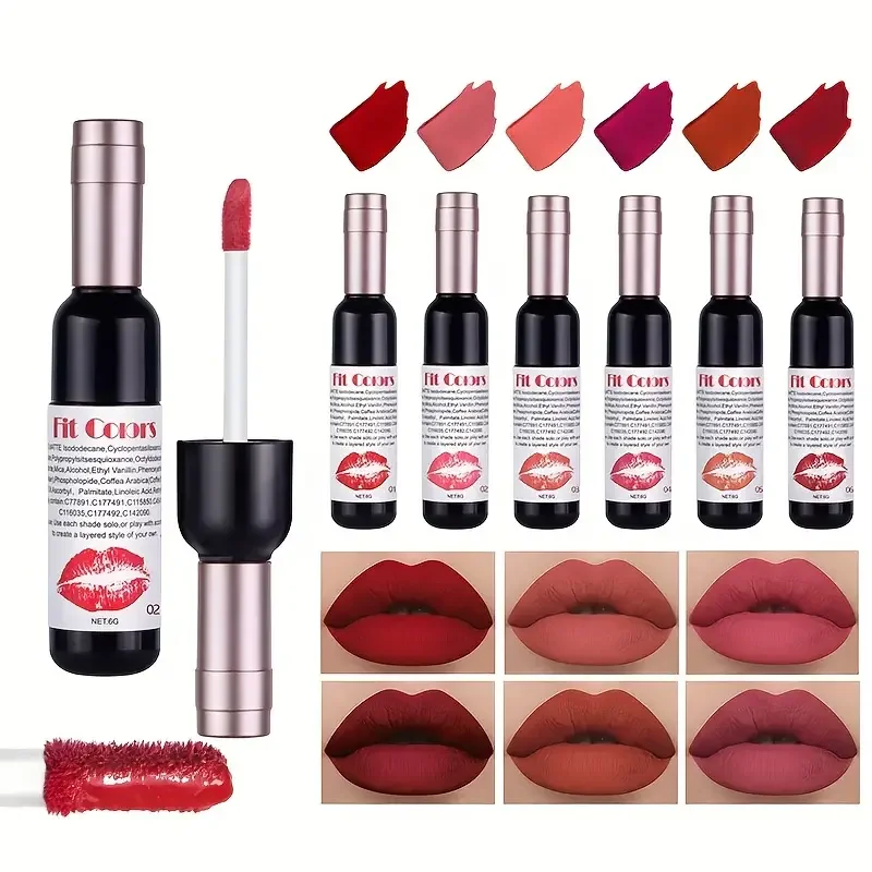 Velvet Matte Liquid Lipstick with Red Wine Bottle Design - High Pigment Lip Gloss