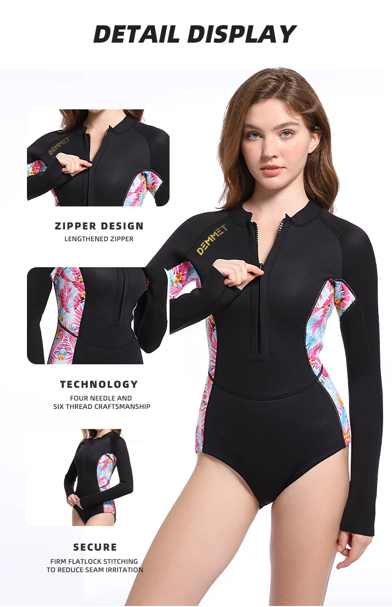 Woman Diving Bikin Suit, 1.5mm/3MM Neoprene Wetsuit Equipment, Long Sleeve Bikini, Korean Printing, Swimwear, 2XL, women swimsuit,women bodysuit