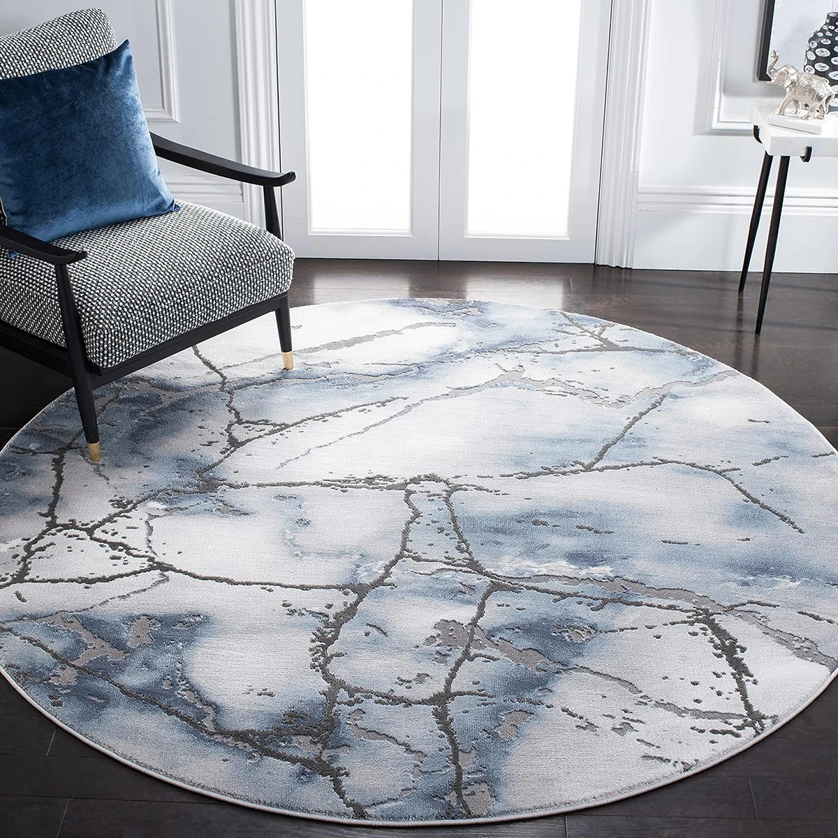 

Marble Pattern Round Rugs Washable Non-Slip Small Round Area Throw Bedroom Abstract Grey Print Kitchen Living Roomcarpet Mat
