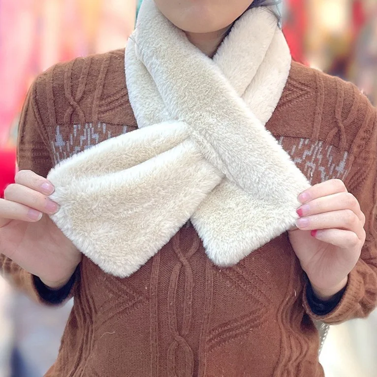 

Fashion Winter Knitted Faux Fur Shawl Cross Scarf Japan Style 2024 Scarves Neck Cover Women Neck Warmer Scarf Collar Y120