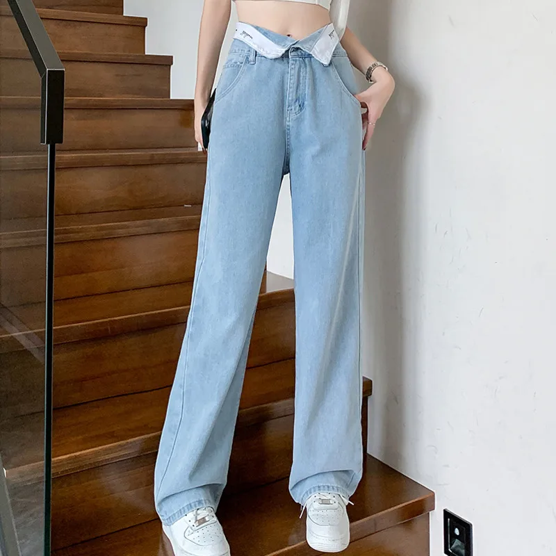 

Blue Jeans Woman High Waist Vintage Clothes Streetwear Korean Fashion Y2k Straight Leg Jeans Women's Pants Female Clothing Denim