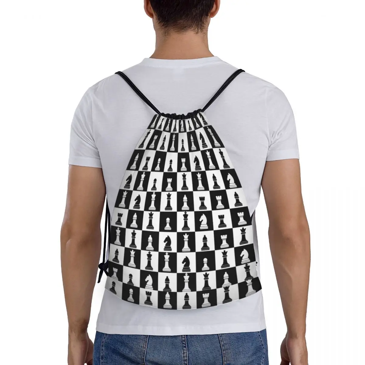 Custom Chess Checkerboard Drawstring Backpack Sports Gym Bag for Women Men Checkered Training Sackpack 5