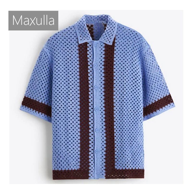 

Maxulla летние мужские полые вязаные кардиганы для улицы Повседневные Дышащие рубашки поло модные тонкие вязаные топы с коротким рукавом мужская одежда