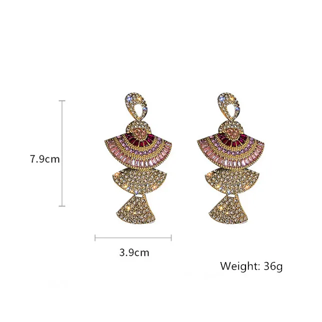 Drop Earrings Dangle Earrings Crystal Earrings Geometric Earrings Vintage Baroque Style Geometric Drop Earrings Women Pink Zircon Crystal Sector Dangle Earrings Banquet Jewelry Accessories