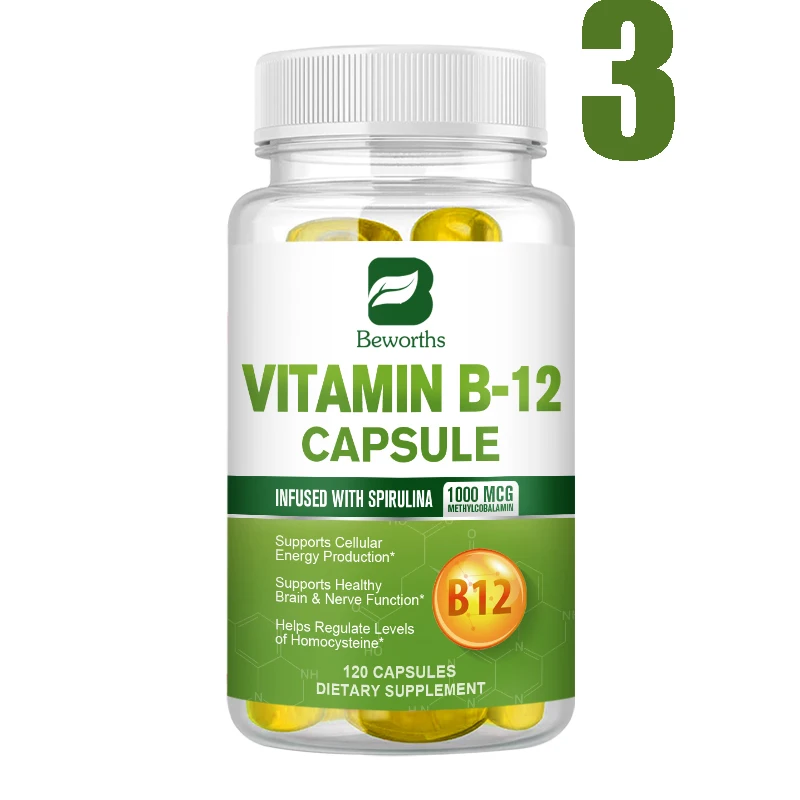 thumbnail image 1 of 1000 mcg de vitamina B12 orgánica que favorece la producción de energía celular y la salud del cerebro y del sistema nervioso, 120 unidades, 1 of 5
