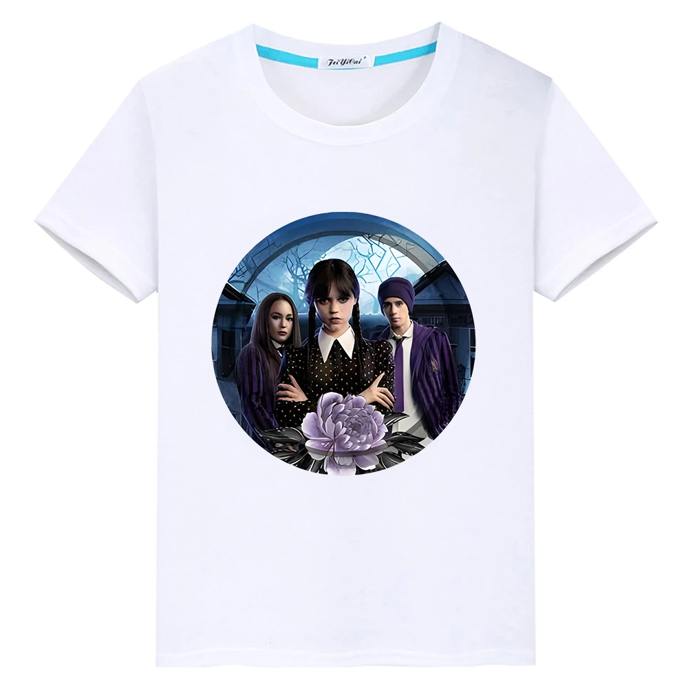

Wednesday Addams Family Cute T-shirt Anime Print Tees 100% Cotton Casual Short Tops y2k one piece boys girl Summer kids clothes