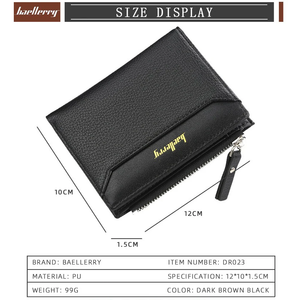 Compact Retro Wallet for Men Distressed PU Leather Zipper Coin Pocket Multi-Card Organizer Gift