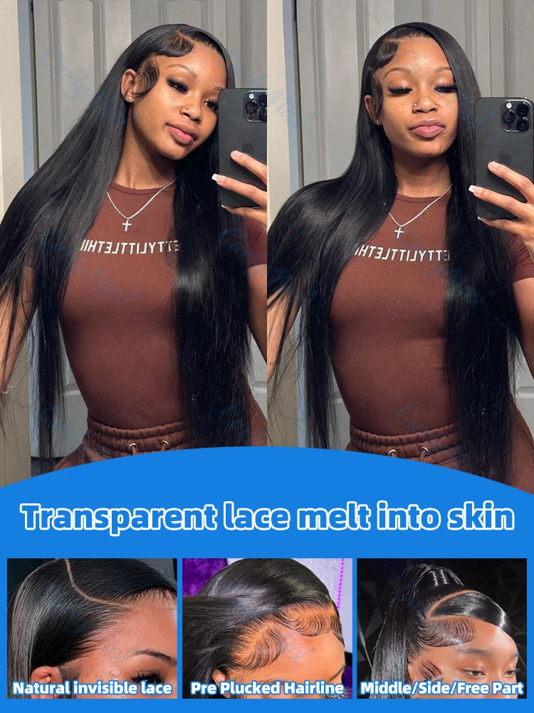 Brazilian 30 40 Inch 200 Density Bone Straight Lace Frontal Wigs 13x4 13x6 HD Transparent Lace Front Human Hair Wig For Women