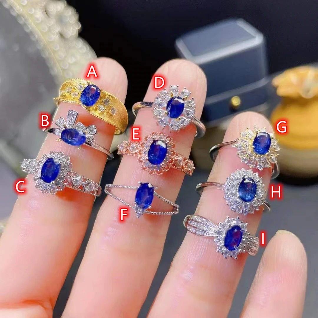 

Gemicro Natural Sapphire Resizable Ring with Stone of 4X6mm and 925 Sterling Silver as Women Fashionable and Trendy Jewelry Gift