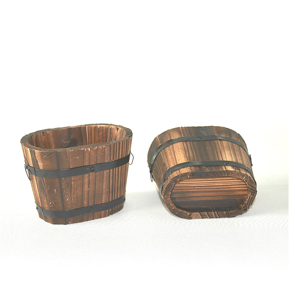 Wood Wooden Round Barrel Planter Flower Pots