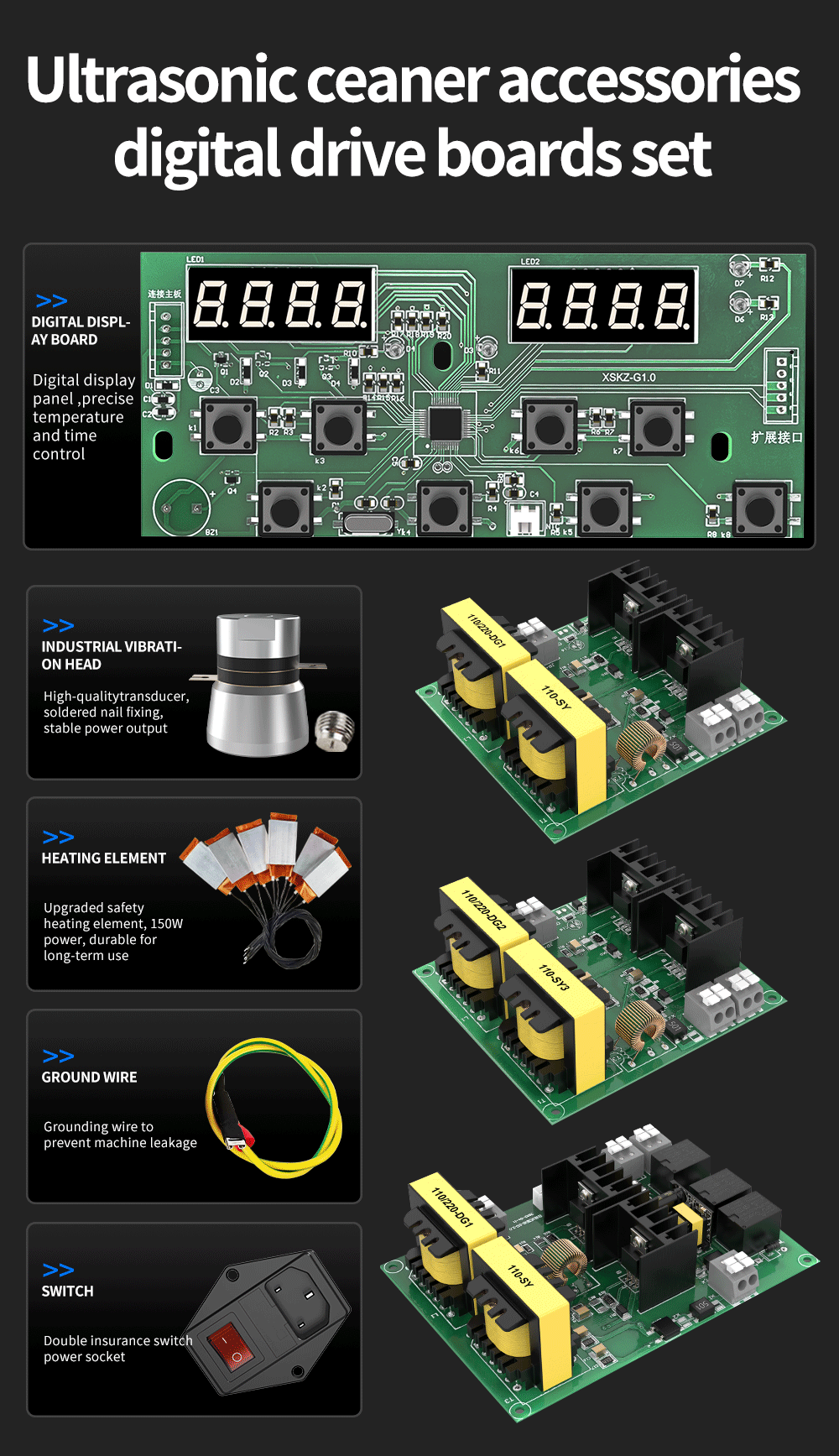 Description Picture 2 of itemGranbo 60~900W 40KHz 110V/220V Ultrasonic Cleaner Drive Boards Transducer Kit DIY Ultrasound Cleaning Bathtub