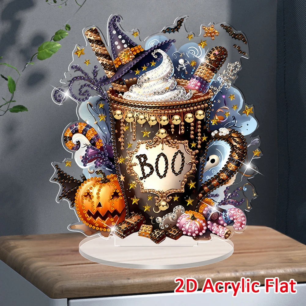 2D Flat Halloween DIY 5D DIY Diamond Art Tabletop Decorations Diamond Painting Desktop Decorations for Home Office Desktop Decor