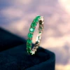 Stacking Single Row Stone Blue Green Pink Ice Flower Zircon Engagement Rings For Women Gold Color Round Wedding Bands Jewelry CZ