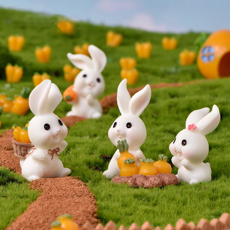 Little Rabbit Carrot Miniature Figurine Cabbage Animal Easter Home Decor Garden Cake Decoration Accessories Modern Figure Resin miniature figurines resin ornaments miniature ornament resin crafts resin crafts accessories rabbit ornament rabbit ornaments