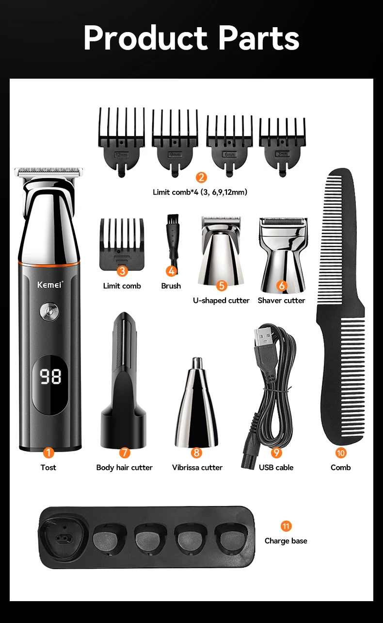 Kemei KM-5857 5 in 1 Professional Hair Trimmer description image 11