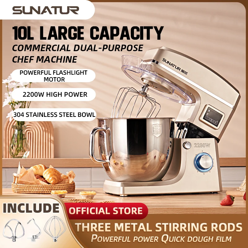 SUNATUR 10L Stand Mixer 2200w Dough Kneading Planetary Proccessor