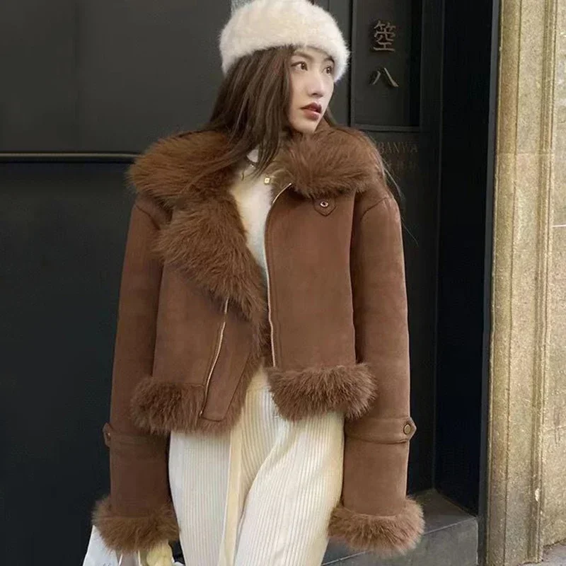Winter Coat Women Faux Deerskin Leather Fur Jacket Fashion