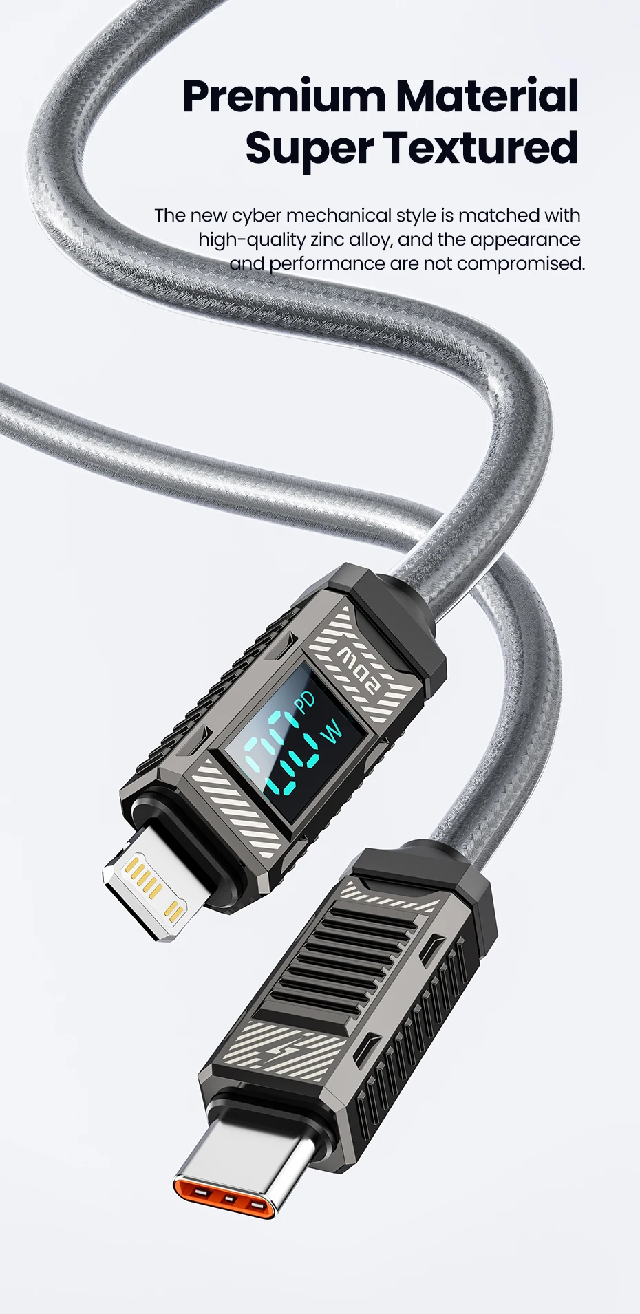 Toocki Typ C zum Beleuchtungskabel, 20 W, PD-Schnellladung, Digitalanzeige, USB 2.0-Gehäuse aus Zinklegierung für iPhone 14 13 12 Datenkabel – Detail 10
