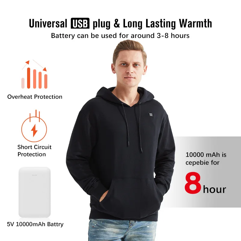 2022 Outdoor Electric USB Heating Sweaters Hoodies Men Winter Warm Heated Clothes Charging Heat Jacket Sportswear 4