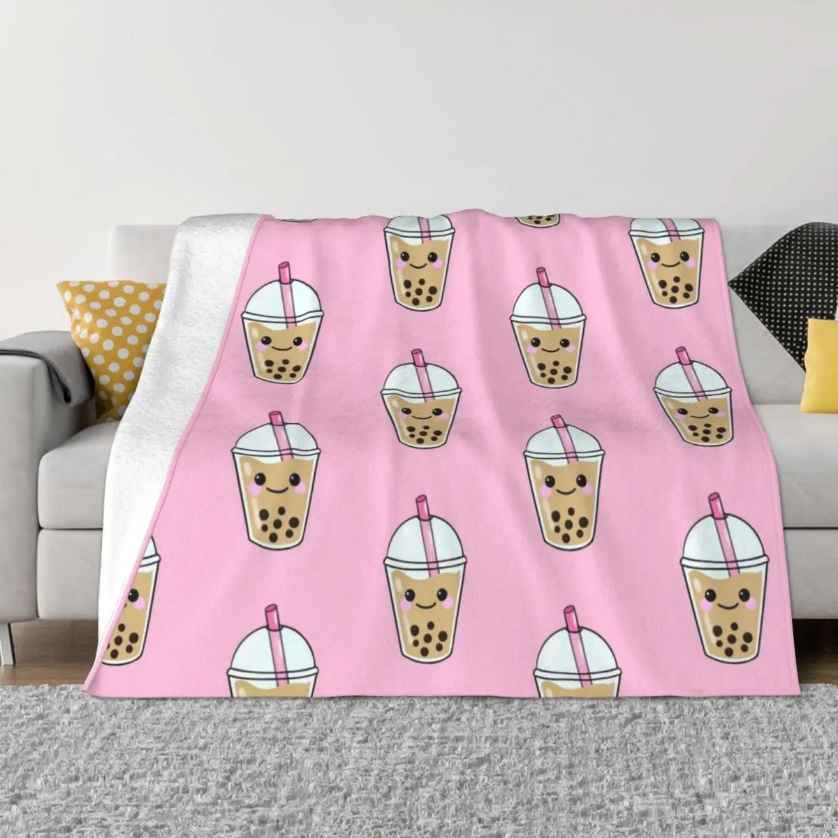 Tapioca Classic Boba Milk Tea Con Kawaii Face Throw Coperta Coperta Turistica Copriletto