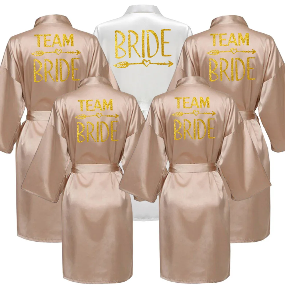 

Bride Bridesmaid Wedding Party Robe Kimono Bathrobe Nightgown Casual Women Nightwear Sleepwear Gold Bride Party Bridesmaid Robes