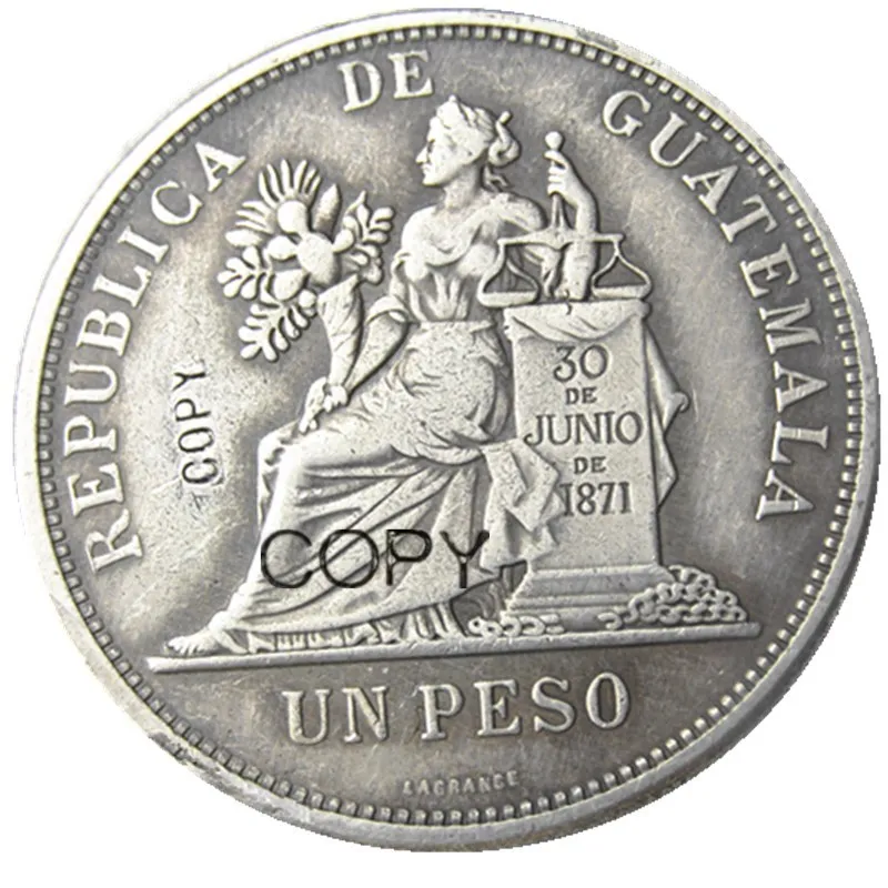 Guatemala 1894-1897 Moneta Da Copia Placcata Argento 1 Peso