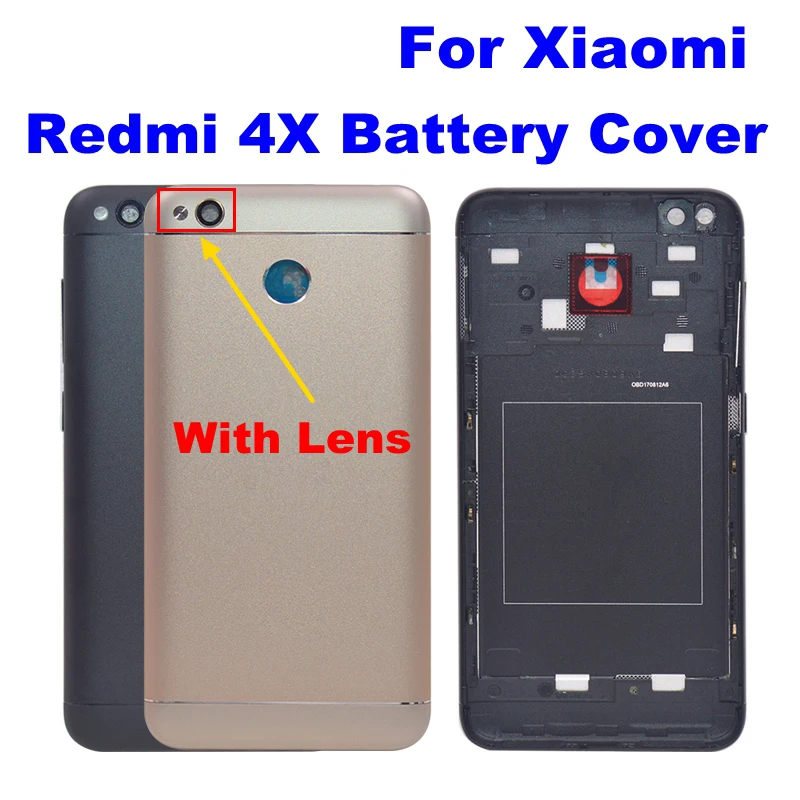 

New For Xiaomi Redmi 4X Back Battery Cover Metal+Camera Glass+Side Keys Rear Housing For Redmi 4X Battery Door Case Replacement