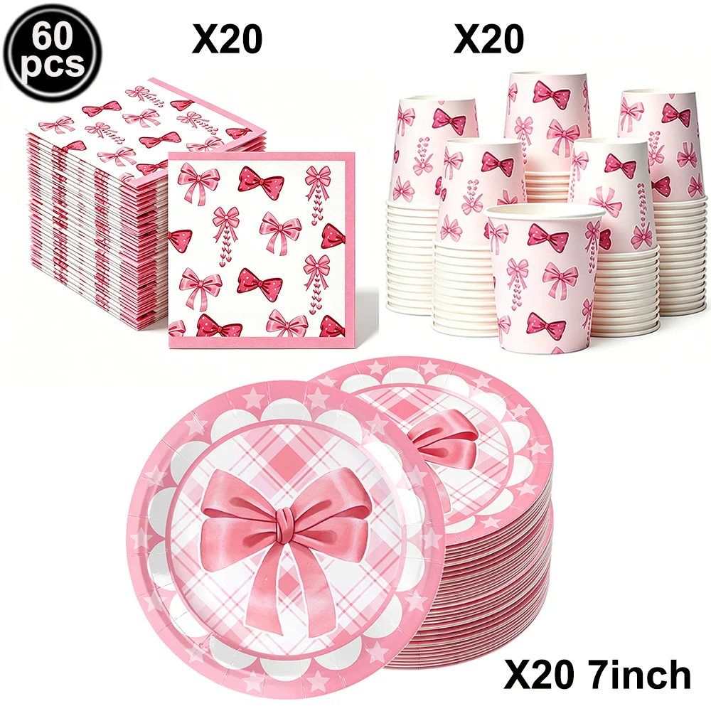 Pink Bow Theme Disposable Paper Napkins - 20pcs for Birthdays, Baby Showers, and Weddings