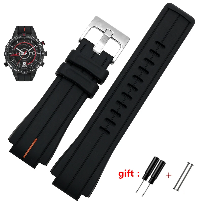 Timex Black Waterproof Silicone Sports Strap - High Quality Rubber Band, 24mm