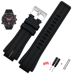 Timex Black Waterproof Silicone Sports Strap - High Quality Rubber Band, 24mm for 24-16mm (Black Orange silver)