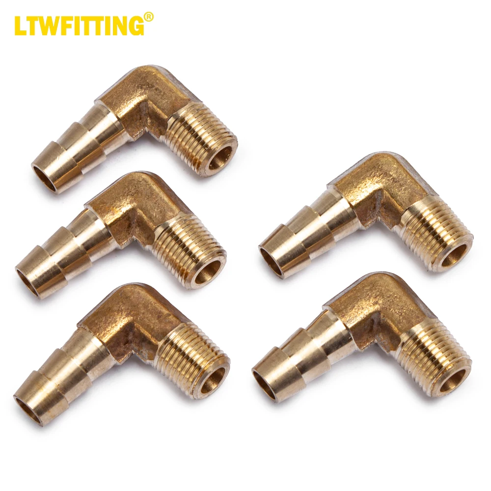 

LTWFITTING LF 90 Deg Elbow Brass Barb Fitting 5/16" Hose Barb x 1/8" Male NPT Thread Fuel Boat Water (Pack of 5)