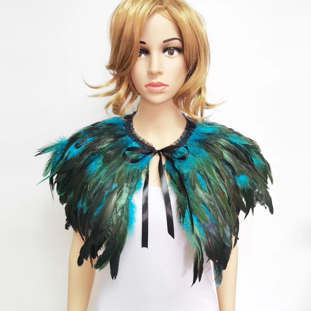 Femme Châle Étole en Plumes Cape en Plume Poncho Noir Collier Plumes  Naturelles Épaule Châle Vêtement Danse Cosplay Halloween Fête Costume