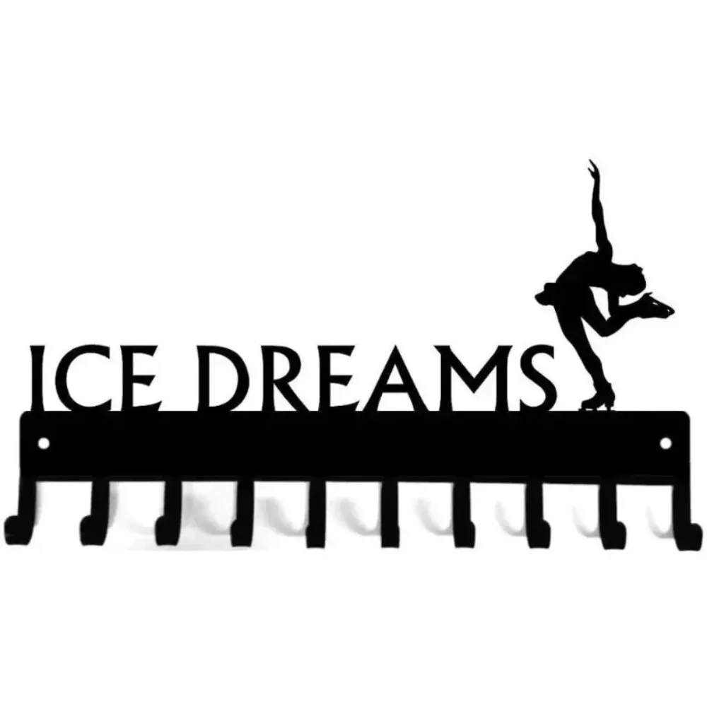 Ice Dreams Figure Skating Medal Hanger Rack - 14.5" with 10 Hooks: Metal Wall Art Display for Showcasing Achievements 6