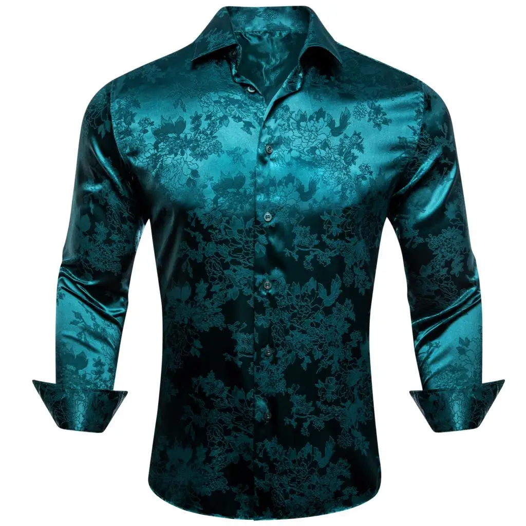 Luxury Silk Shirts for Men Green Solid Paisley Floral Long Sleeve Slim Fit  Male Blouse Casual Tops Streetwear Barry Wang - AliExpress 200000343