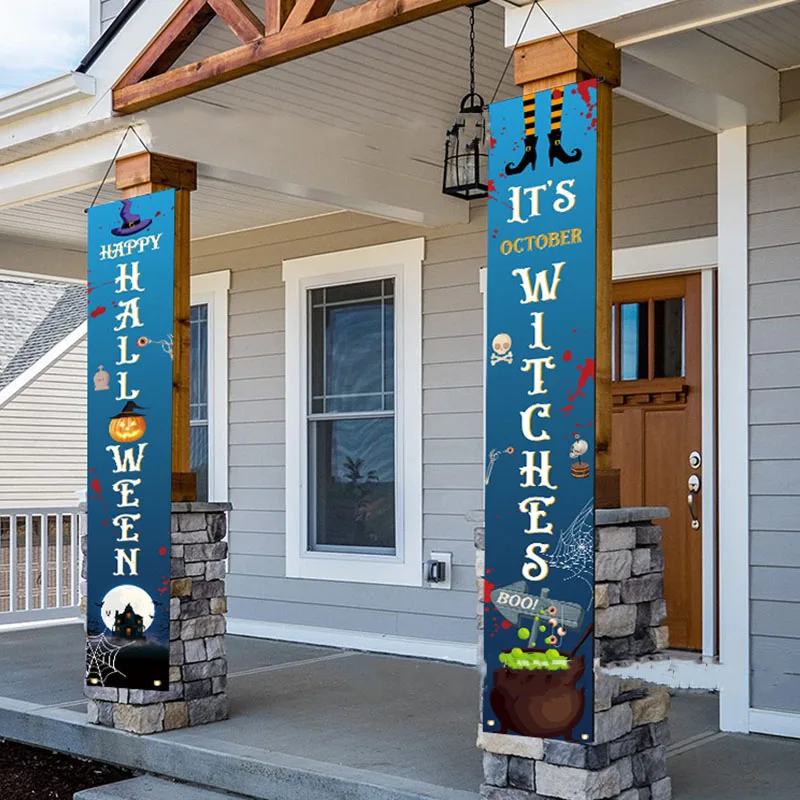 

Halloween Porch Hanging Flags Door Frame Couplet Banner Trick Or Treat Ghost Festival Halloween Party Decor For Home 2023